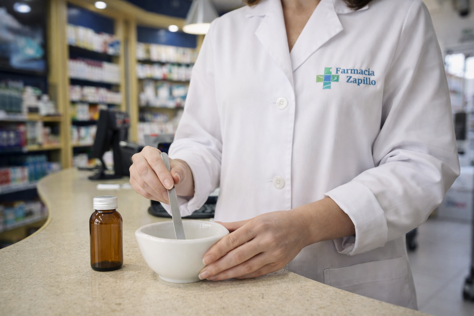 Preparación de medicamento en Farmacia Zapillo